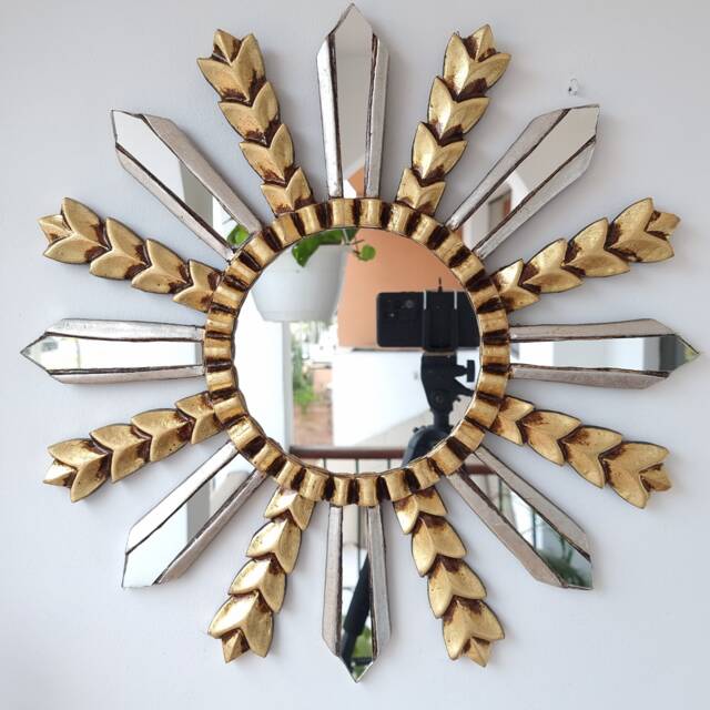 Peruvian Love Wheat Mirror 50 cm Handmade Wall Decor - Carved Wood Round Artistic Statement For Living Room Bathroom - image 1