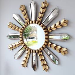 Peruvian Love Wheat Mirror 50 cm Handmade Wall Decor - Carved Wood Round Artistic Statement For Living Room Bathroom - thumbnail 3