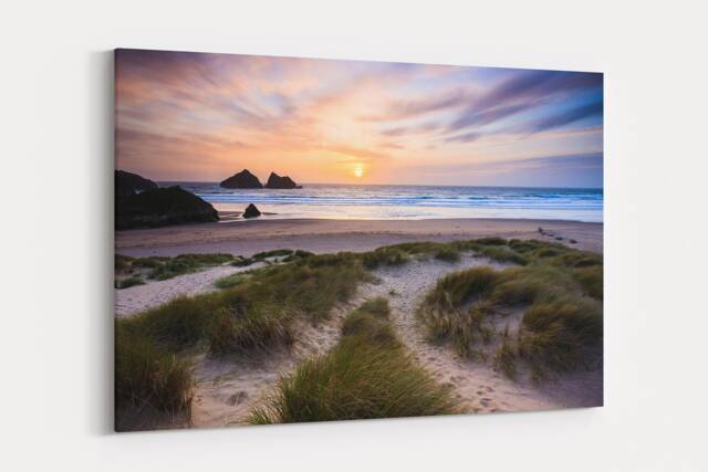 Holywell Bay Beach Picture Canvas Print Cornwall Near Newquay Sunset With Sand Dunes Beautiful Land Scape - image 1