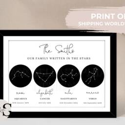 Personalised Family Zodiac Constellation Print, Star Map Astrology Gift - thumbnail 2
