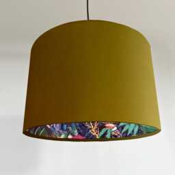 Mustard Velvet Wonderland Drum Lampshade, Double Sided Lampshade With Paper On Interior, Ceiling Light Shade - thumbnail 1