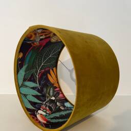 Mustard Velvet Wonderland Drum Lampshade, Double Sided Lampshade With Paper On Interior, Ceiling Light Shade - thumbnail 3