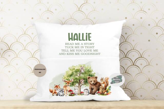Personalised Woodland Animals Book Cushion, Kids Storytime Pillow - image 1