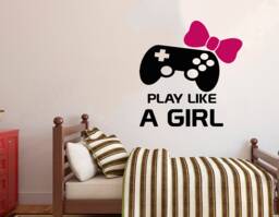 Gamer Wall Decal Video Game Controller, Play Like A Girl 3078 - thumbnail 1