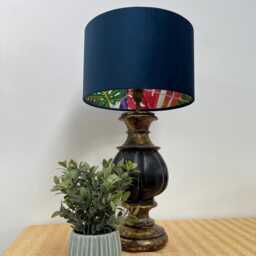 Navy Velvet Drum Lampshade, Double Sided Lampshade With Multicoloured Leaves Interior, Ceiling Light Shade - thumbnail 2
