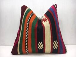 Handwoven Turkish Kilim Pillow Cover, Bohemian Accent - 16x16 - thumbnail 1