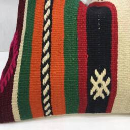 Handwoven Turkish Kilim Pillow Cover, Bohemian Accent - 16x16 - thumbnail 3