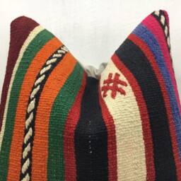 Handwoven Turkish Kilim Pillow Cover, Bohemian Accent - 16x16 - thumbnail 2