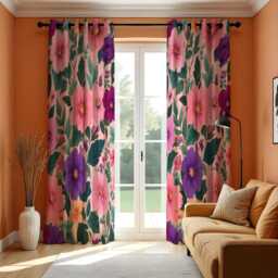Pink & Purple Floral Curtains, Tropical Botanical Print Drapes, Custom Made To Measure Window Panels, Vibrant Flower Curtains - thumbnail 2
