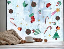 Hand Drawn Christmas Illustration Window Stickers Decals For Kids Home Wall Art Xmas Removable