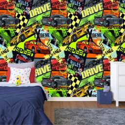 Speed Cars Racing Wallpaper, Boys Room Decor, Peel & Stick Mural - thumbnail 2