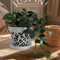 Leopard Print Plant Pot Black & Gold Home Decor - 13 cm - thumbnail 2