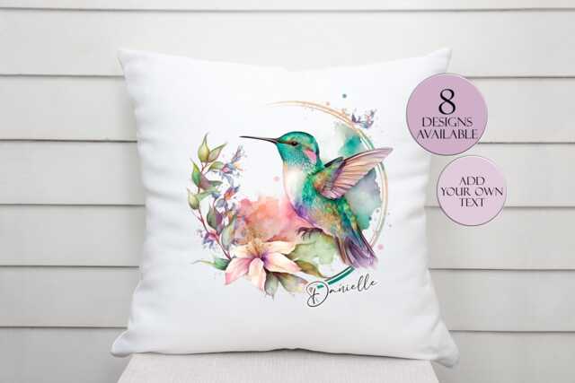 Personalised Hummingbird Cushion - Custom Name Pillow Gift Bird Lover - image 1
