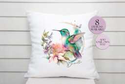 Personalised Hummingbird Cushion - Custom Name Pillow Gift Bird Lover - thumbnail 1