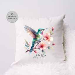 Personalised Hummingbird Cushion - Custom Name Pillow Gift Bird Lover - thumbnail 2