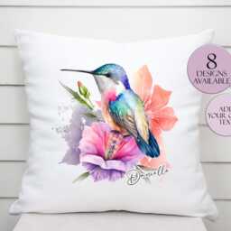 Personalised Hummingbird Cushion - Custom Name Pillow Gift Bird Lover - thumbnail 3