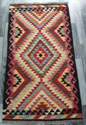 Multicolour Rug, Handmade Artisan Afghan Turkish Scandinavian Navajo Bohemian Flatweave Wool Kilim 156x84 cm - thumbnail 1