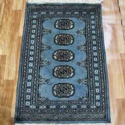 2x3 Denim Blue Bokhara Rug - Washable Small Wool Living Room Hand Knotted Doormat Bathmat - thumbnail 2