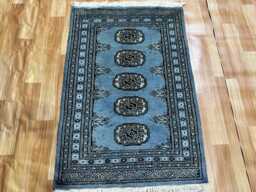2x3 Denim Blue Bokhara Rug - Washable Small Wool Living Room Hand Knotted Doormat Bathmat - thumbnail 1