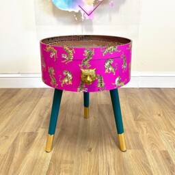 Tiger Print Wooden Round Bedside Table. Multiple Colours Available Pink, Lilac, Mint, Turquoise, Navy. Ideal For Nightstand Or Side Table - thumbnail 3