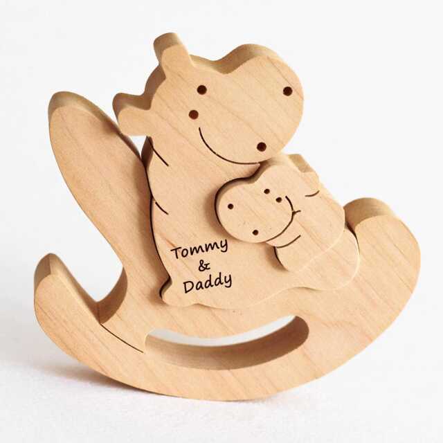 Personalized Wooden Hippo Family Keepsake - First Father's Day Gift - image 1