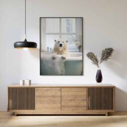 Polar Bear in Tub Wall Art, Bathroom Art Print, Funny Bathing, Animal Bathtub - thumbnail 1