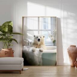 Polar Bear in Tub Wall Art, Bathroom Art Print, Funny Bathing, Animal Bathtub - thumbnail 2