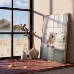 Polar Bear in Tub Wall Art, Bathroom Art Print, Funny Bathing, Animal Bathtub - thumbnail 3