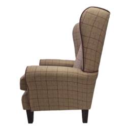 Queen Anne Wing Back Cottage Fireside Chair Bamburgh Brown/Heather - Solid Wood Mahogany Legs - thumbnail 3
