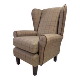 Queen Anne Wing Back Cottage Fireside Chair Bamburgh Brown/Heather - Solid Wood Mahogany Legs - thumbnail 2