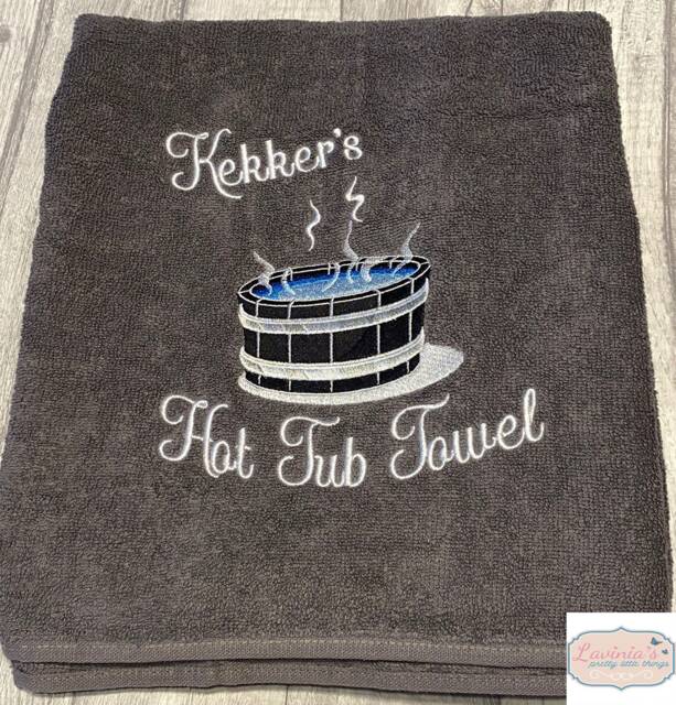Personalised Hot Tub Towel, Embroidered Design, Custom Name Pool Party House Warming, Wedding Gifts - image 1