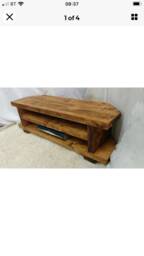 Corner Rustic Pine Tv Unit Solid Wood Stand/Cabinet Rustic Pine Wax Finish