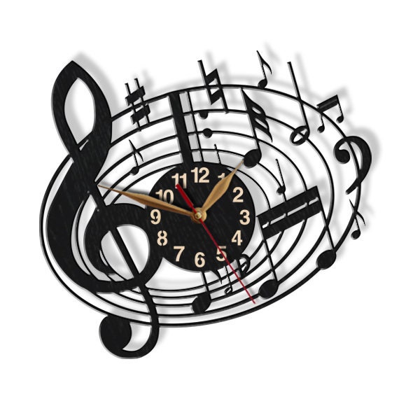 Wall Clock Sheet Music, Non-Ticking Large 12-18Inch, Stave Notes, Melody Director Musician Decor
