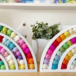 Wooden Felt Ball Rainbow, Pom Nursery Decor - thumbnail 3