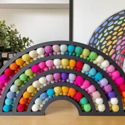 Wooden Felt Ball Rainbow, Pom Nursery Decor - thumbnail 2