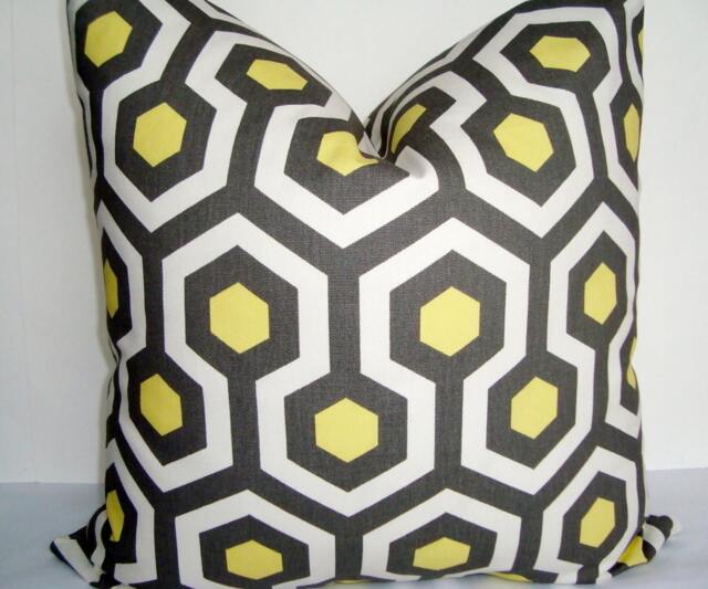 Yellow Geometric Pillow Cover, Designer Cotton Cushion - 20x20 - image 1