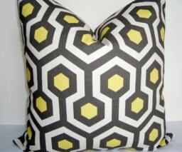 Yellow Geometric Pillow Cover, Designer Cotton Cushion - 20x20 - thumbnail 1