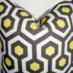 Yellow Geometric Pillow Cover, Designer Cotton Cushion - 20x20 - thumbnail 2