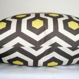 Yellow Geometric Pillow Cover, Designer Cotton Cushion - 20x20 - thumbnail 3