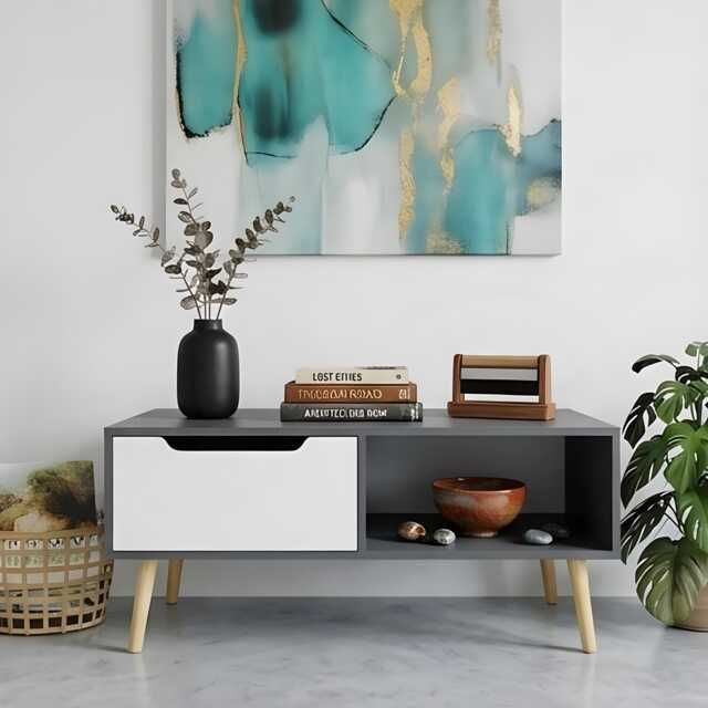 Modern Grey Coffee Table With Drawers & Storage Shelves For Living Room - image 1