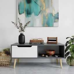 Modern Grey Coffee Table With Drawers & Storage Shelves For Living Room - thumbnail 1