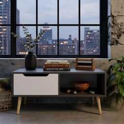 Modern Grey Coffee Table With Drawers & Storage Shelves For Living Room - thumbnail 3