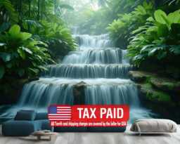 Tropical Waterfall Wallpaper Mural, Green Jungle, Peel & Stick Decal - thumbnail 1