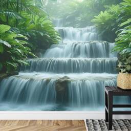 Tropical Waterfall Wallpaper Mural, Green Jungle, Peel & Stick Decal - thumbnail 3