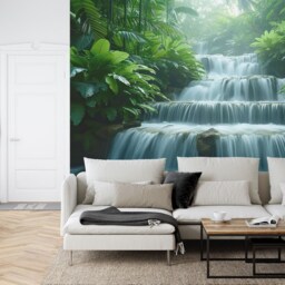 Tropical Waterfall Wallpaper Mural, Green Jungle, Peel & Stick Decal - thumbnail 2
