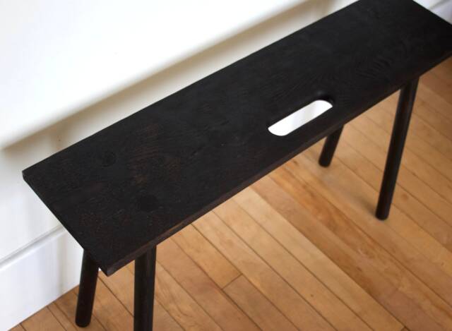 Handmade Scorched Oak Stool Scandinavian Design With Handle - image 1