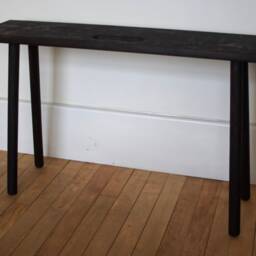 Handmade Scorched Oak Stool Scandinavian Design With Handle - thumbnail 4
