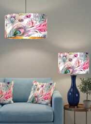 Handmade By Order Luxury Pink Peacock Feathers On Velvet Drum Lamp Shade Pendant Light All Sizes & Shapes Available