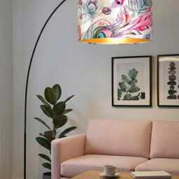 Handmade By Order Luxury Pink Peacock Feathers On Velvet Drum Lamp Shade Pendant Light All Sizes & Shapes Available - thumbnail 2