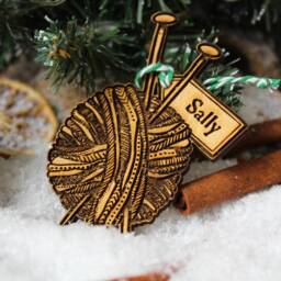 Personalised Knitting Christmas Ornament Crocheting Wood Custom Bauble Laser Engraved Rustic Wooden Name Tree Decoration Irish - thumbnail 2